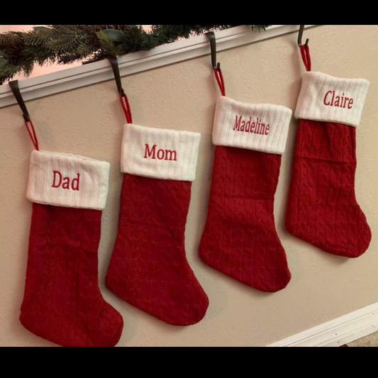 Cable Knit Christmas Stocking Embroidered With a Name - 21 inches