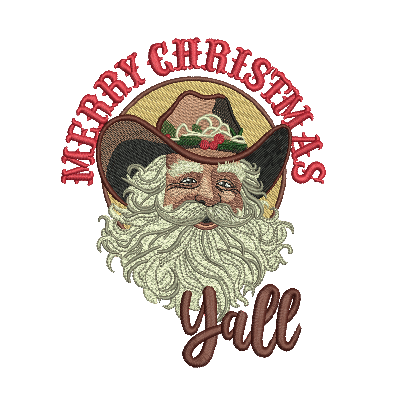 Merry Christmas Yall Santa Embroidery Design