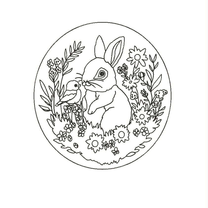 Rabbit and Bird Embroidery Design