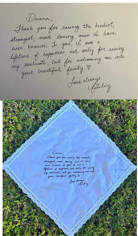 Custom Handwritten Handkerchief Embroidered With Your Handwritten Note