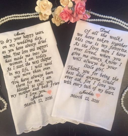 Mother and Father of the Bride Wedding Handkerchief Gift Set